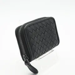 ★3日以内返品可★ 極美品 BOTTEGAVENETA ボッテガヴェネタ イントレチャート少 ラウンドファスナーコインケース 114075 コインケース ブラック レザー メンズ