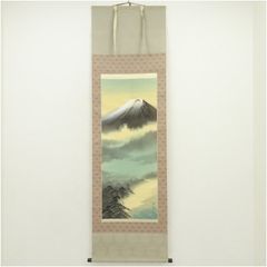 真作/郡賜泉/富士山水図/秀峰晴日/山水図/横物/掛軸☆宝船☆AE-304