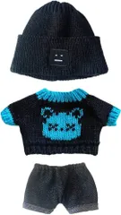 niannyyhouse　20センチ ぬいぐるみ 服　帽子　子猫のセーター　ジーンズ　綿人形の服　着せ替え (black+blue)