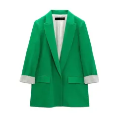 ザラ グリーン ロールアップ スリーブ ジャケット (M)