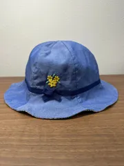 【美品】ファミリア リバーシブル ハット 53cm 花柄 刺繍 ブルー イエロー 日本製