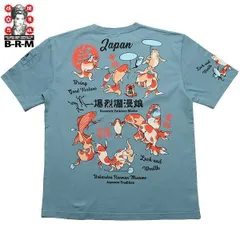 爆裂爛漫娘 エフ商会 半袖 Tシャツ RMT-350 抜染プリント "金魚づくし百ものがたり/歌川国芳" 和柄 ブルーグリーンのサムネイル