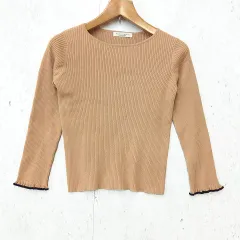 BEAUTE DE OPAQUE ボーテドオペーク リブニット セーター 大人 タイト 袖フリル ブラウン Lサイズ ◎_〇◇☆のサムネイル