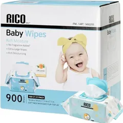 RICO お尻拭き 900枚入り（100枚入り×9袋） Baby Wipes コストコ オーガニック 赤ちゃん用 高保湿成分配合 大容量 厚手 Costco コストコのサムネイル