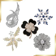 【新品】 LYGGIE ブローチ [5点セット] 花 コサージュ パール 真珠 ブローチピン ピンバッジ 輝くキュービックジルコニア エレガントな花形 キラキラ ファッション メンズ レディース 子供 ジュエリー 合金 入学式 結婚式 クリスマス 誕生日  0