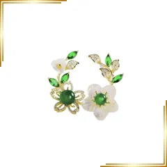 【新品】 淡水真珠貝殻桜ブローチジルコンパール花コサージュ素敵な胸飾り卒園式卒業式入学式結婚式発表会面接パーティー用 お誕生日記念日クリスマス母の日お祝いに女性への贈り物 ギフトケース付き (グリーンビーズ) 0