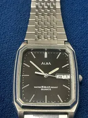 SEIKO ALBA V733-5070 スクエア デイデイト 5BAR クォーツ 腕時計 シルバー 不動 ジャンク