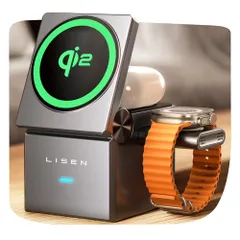 LISEN magsafe 充電器【Qi2認証】3in1ワイヤレス充電器 iPhone 17対応 充電スタンド アップルウォッチ 充電器15W/10W安定した急速充電 同時に3つのデバイス充電 iPhone/Apple Watch/Airpo 25ead291