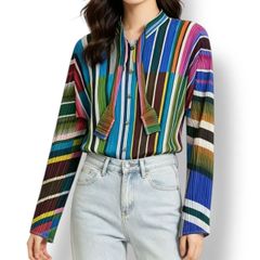 極美品 ISSEY MIYAKE イッセイミヤケ PLEATS PLEASE プリーツプリーズ トップス シャツ マルチカラー ストライプ サイズ3 極美品 ISSEY MIYAKE イッセイミヤケ PLEATS PLEASE プリーツプリーズ
