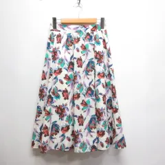 エージーバイアクアガール AG by aquagirl 花柄 フレア スカート S 白 ホワイト バックゴム 裏地付き
