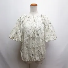 ミラオーウェン Mila Owen ギャザー ボリューム バルーンシルエット ブラウス 0 アイボリー 五分袖 花柄 カットソー