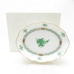 箱付き ヘレンド アポニーグリーン オーバルボックス インドの華 no