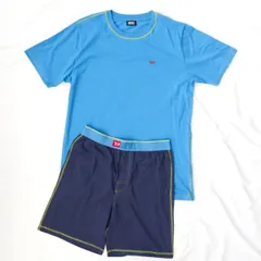 ディーゼル パジャマ メンズ ブルー ラウンジウェア セット ショート丈 DIESEL A03893 0WCAX E6215