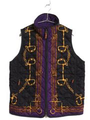00s ローレン ラルフローレン リバーシブル 中綿 キルティング ベスト レディース XL オールド ポロ フルジップ 馬具 総柄 大きいサイズ 黒 お得なクーポン配布中!】 00s ローレン ラルフローレン リバーシブル