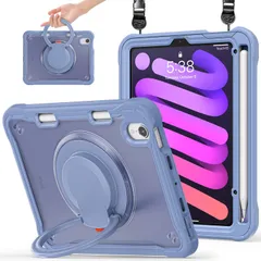 【在庫セール】Miimall 対応 iPad Mini7 ケース A17 Pro 2024 軽量 ペン収納 ショルダーストラップ付き 360度回転リング iPad Mini6 ケース 調整可能スタンド 耐衝撃 落下防止 半透明 肩掛け アイパッド ミニ 第7のサムネイル