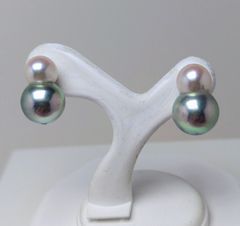 ☆照り綺麗！天然あこや真珠7.0mmx4粒 k10金イエローゴールドピアス 