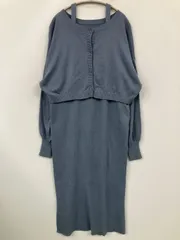 ブルー コットン ウール・ニット ニット 無地 ショート丈 長袖