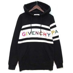 6555【美品】ジバンシー GIVENCHY レインボー刺繍ロゴパーカー 黒