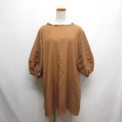 ナノユニバース nano universe 美品 ボリュームスリーブ ワンピース F 薄茶 ブラウン 七分袖 チュニック