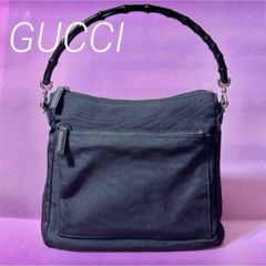 GUCCI ナイロン ショルダーバッグ ハンドバッグ バンブー ブラック