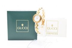 稼働】 グッチ GUCCI 6400L ゴールド レディース腕時計 ホワイトシェル