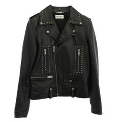 SAINT LAURENT サンローラン 533659 YC2QO STUDDED LEATHER MOTORCYCLE JACKET スタッズ モーターサイクル レザー ライダースジャケット ブラック系 44【中古】