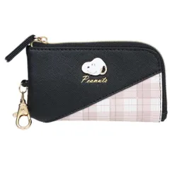 【メール便】スヌーピーキーケースチェックバイヤスキーパスケースベージュ