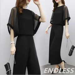 かっこいいパンツドレス 袖あり 黒 セパレート パーティードレス 結婚式 お呼ばれ ドレス 30代 40代 50代 黒ドレス セットア