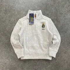 新品 未使用 POLO RALPH LAUREN POLO BEAR ポロラルフローレン ポロベア ハーフジップ スウェット トレーナー プルオーバー ロゴ刺繍  グレー 灰 タグ付き キッズ 90