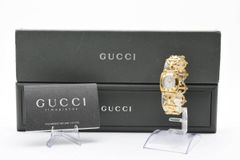 稼働】 グッチ GUCCI 6400L ゴールド レディース腕時計 ホワイトシェル
