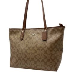 コーチ COACH トートバッグ シグネチャー ブラウン PVC レザー 切替