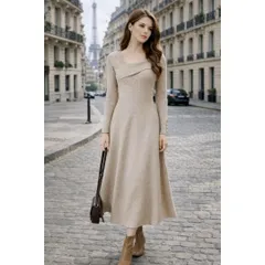 新品 SAISON DE PAPILLON 長袖 ニットワンピース ベージュ L