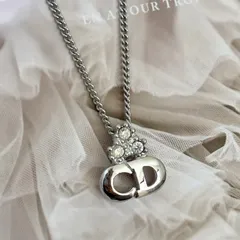 【美品】クリスチャンディオール ネックレス CDロゴ GPメッキ ラインストーン ペンダン アクセサリー  シルバー系 レディース Christian Dior Vintage Rhinestone Necklace Silver 22464