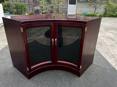 ☆カリモク KARIMOKU キャビネット ガラス扉 木製 赤茶 オールド