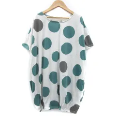 バーンドア BARNDOOR チュニック 半袖 ラウンドネック ドット柄 M グレー グリーン 緑 /YM20