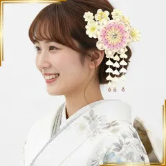 【新品】 髪飾り2点セット 振袖 成人式 卒業式 七五三 つまみ細工 花 ちりめん wk-292 (白) 0