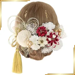 【新品】 Bud Flower バドフラワー つまみ細工 髪飾り 成人式 卒業式 ドライフラワー 水引 金箔 和装 振袖 袴 ヘッドドレス 結婚式 七五三 hair-212 (ボルドー) 1