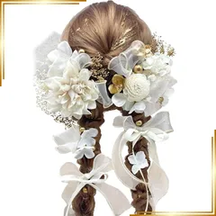 【新品】 髪飾り 成人式 前撮り 二次会 卒業式 入学式 シフォンリボン ベロアリボン パールチェン ベリー アジサイ ドライフラワー 振袖 袴 ウェディング 結婚式 和装 ホワイト ピンク ブラック シルバー ヘアアレンジ ハーフアップ ロングヘア A2 1