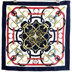HERMES エルメス スカーフ シルク ネイビー×レッド 馬具柄 - メルカリ