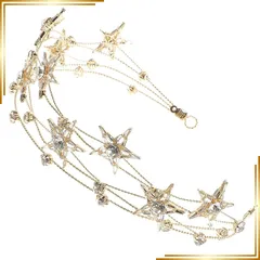 【新品】 Lurrose ゴールド スター ヘッドバンド 15インチ エレガントヘアアクセサリー 結婚式 クリスマス パーティー用 水晶付きヘアバンド 0