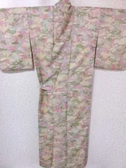 105056 レディース　着物　袷　黄緑・黄色・赤・茶色