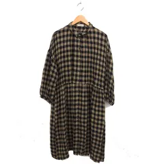 サマンサモスモス SM2 チェック フレア シャツワンピース ロング ステンカラー ギャザー 長袖 F ベージュ /NT24