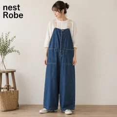 nest Robe ネストローブ デニムデッキサロペット F フリーサイズ ブルー インディゴ ブルー 綿 オーバーオール 01213-1082 ナチュラル系 美品のサムネイル