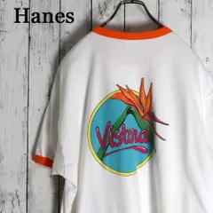 USA製 Hanes 背中リゾートプリント極楽鳥花 フラワー リンガーTシャツ