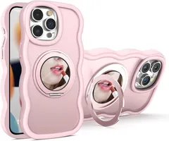 Iphone12Pro Max用の ケース magsafe対応 超強磁力 TPU 韓国 可愛い ウェーブ ソフト 滑り止め 鏡付き 耐衝撃 半透明 マット感 おしゃれ スマホケース アイフォン 12Pro Max 用 ケース 360°回転スタンド 縦横両対応