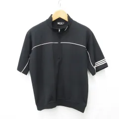 アディダス adidas ゴルフ スポーツウエア プルオーバー ジャケット 半袖 ハーフジップ スタンドカラー 黒 白 ブラック ホワイト M/M