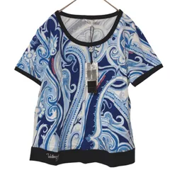 【タグ付き新品】VALENZA PO SPORTSバレンザポースポーツ　半袖Tシャツ　ペイズリー　青系　ブルー　レディース　40サイズ　Lサイズ　おしゃれ　希少　高級感　上品　ストレッチ【Z1810】のサムネイル