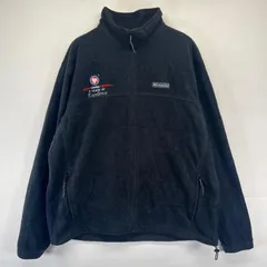 古着 コロンビア Columbia フリース ジャケット フルジップ ワンポイントロゴ 企業刺繍デザイン XL  ブラック系 メンズ