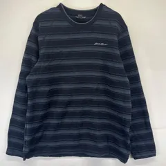 古着 エディー・バウアー Eddie Bauer フリース ニット セーター プルオーバー ワンポイントロゴ刺繍 L  ブラック系 ボーダー メンズ