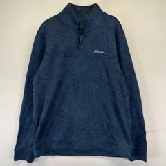 古着 エディー・バウアー Eddie Bauer フリース ニット ハーフスナップボタン プルオーバー ワンポイントロゴ刺繍 L  ネイビー系 メンズ
